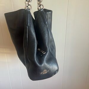 Coach Midnight Black Pebbled Leather Shoulder Bag